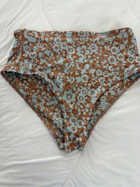 Everlane Brown and Light Blue Floral High-Waist Bikini Bottoms